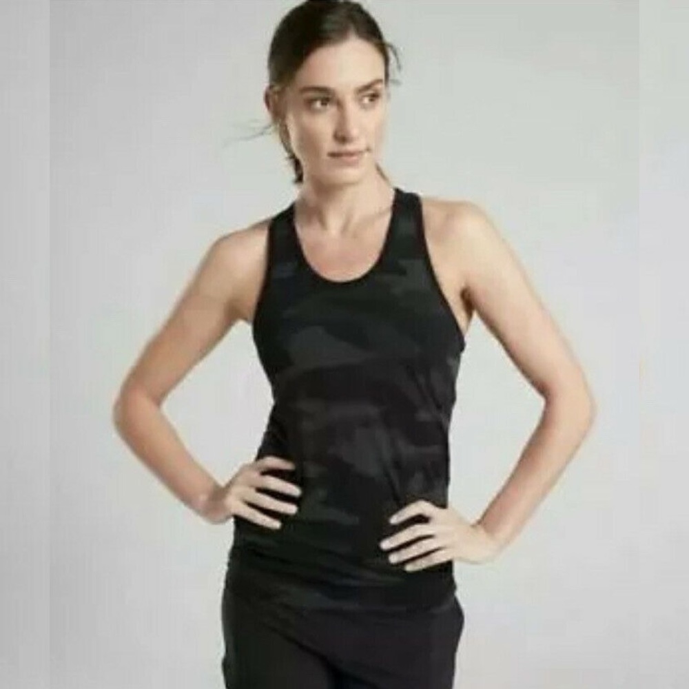 Athleta Women's Speedlight Camo Racerback Tank Black Gray Seamless Tank XS